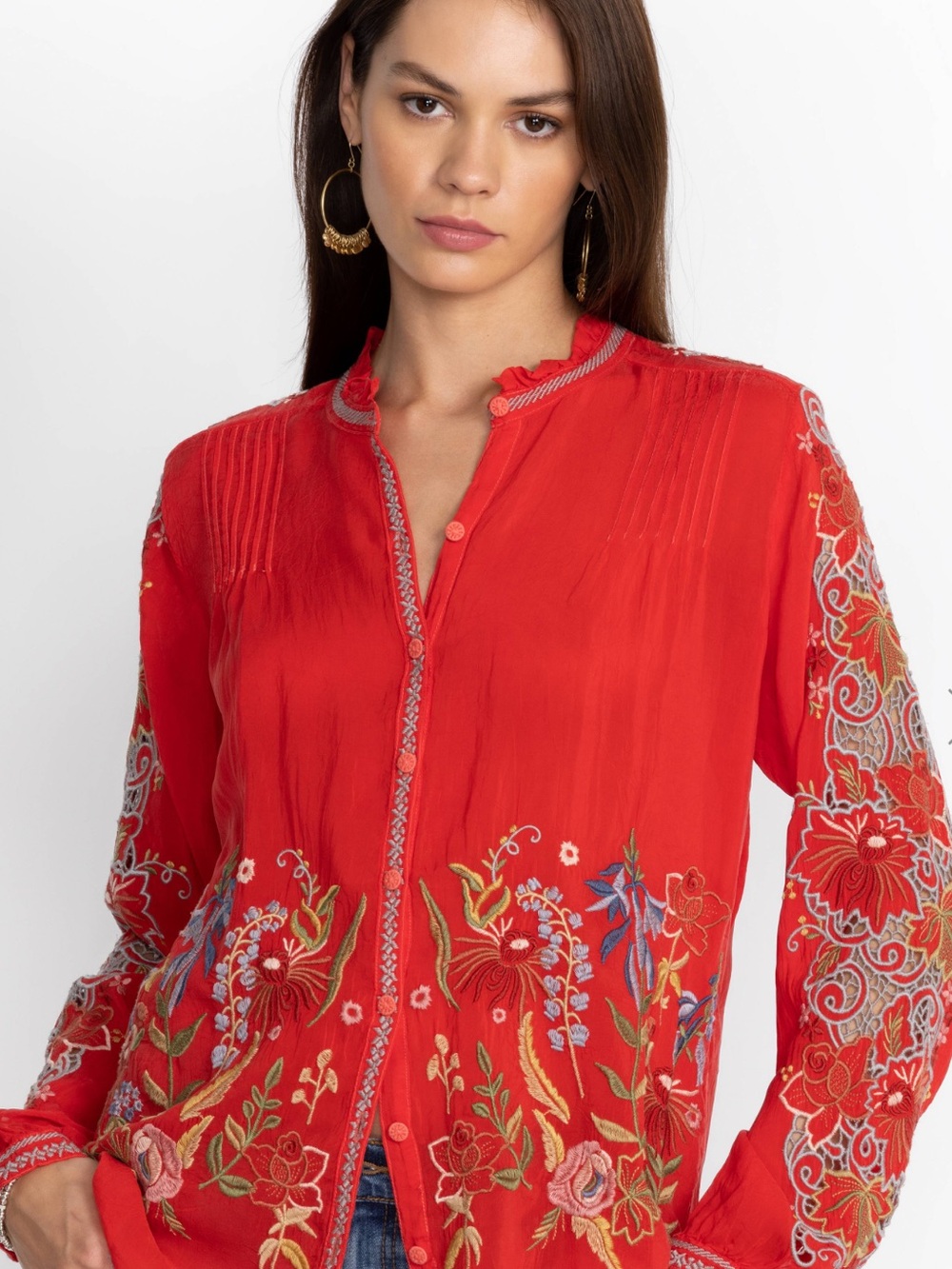 Johnny Was Ruelle Button Down Embroidered Blouse S